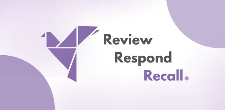 The Recall app banner: a purple origami bird folded out of flat triangles, next to the words Review, Respond, Recall.